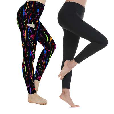 Custom 215gsm 92%polyester 8%spandex Black Leggings with pocket Brushed Water Print Fashion Bulk Leggings